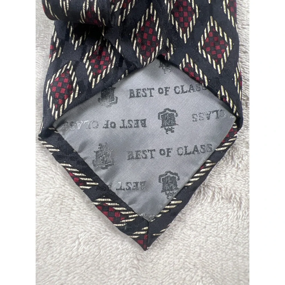 Robert Talbott Best of Class Silk Tie Black Burgundy Gold Diamond Geometric Mens